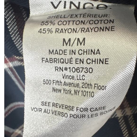 Vince Men's Classic Button Up Shirt Navy Red Plaid Size M Layering Preppy Fall - Picture 9 of 10